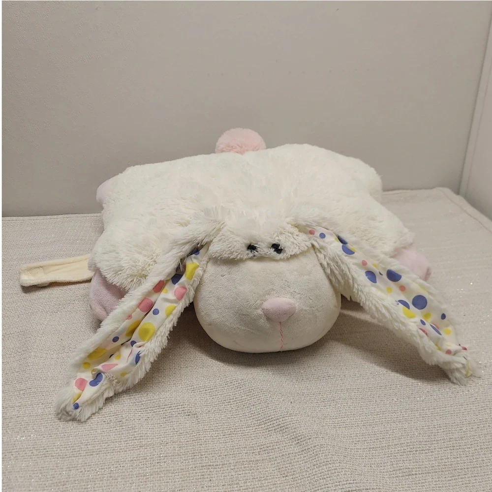 2010 Pillow Pets Bunny Rabbit Plush Cream Pink Polka Dot Ears Stuffed Animal 18